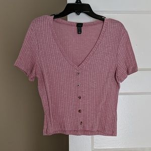 Ribbed Button Crop Top
